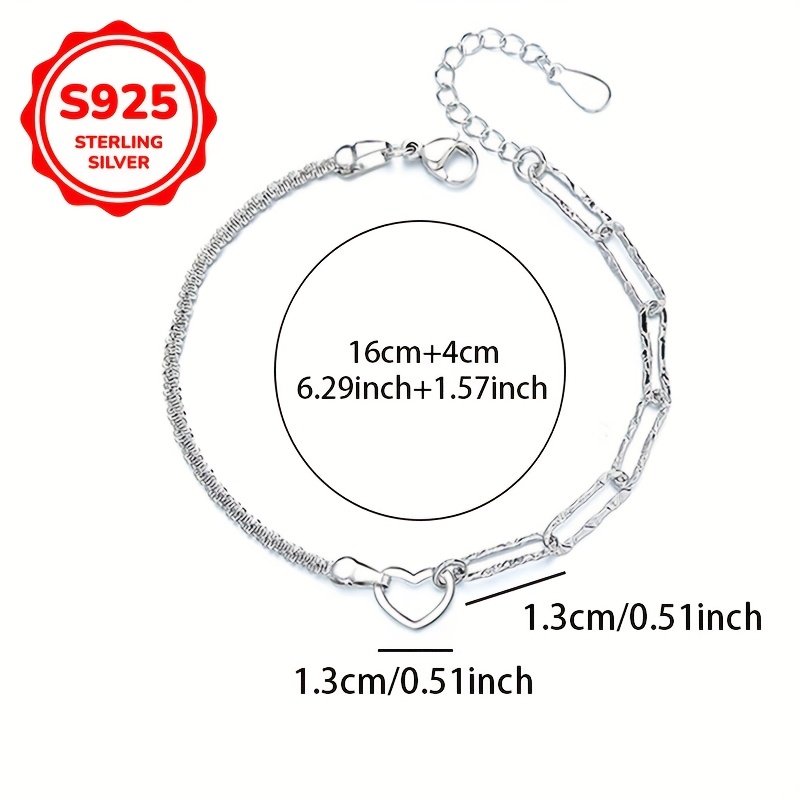 925 Silver Star & Heart Chain Bracelet for Couples Friends
